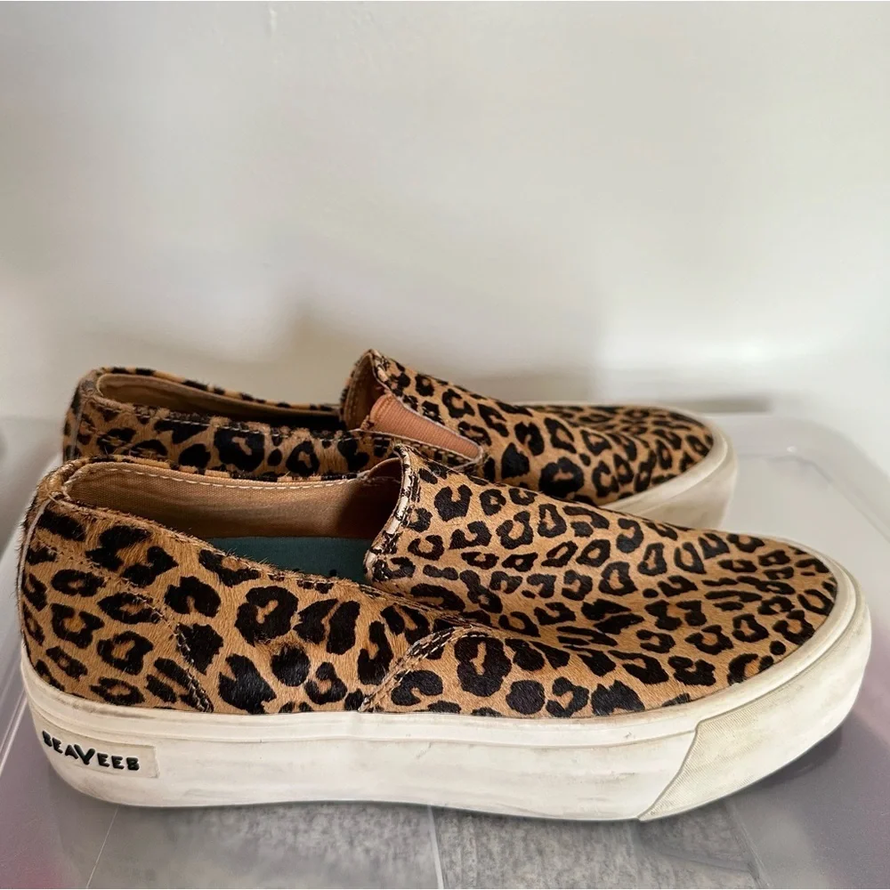 SeaVees Baja Platform Mulholland Leopard Print Cowhide Sneakers Size 9